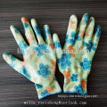 Flower printed nitrile coated polyester arthritis gloves